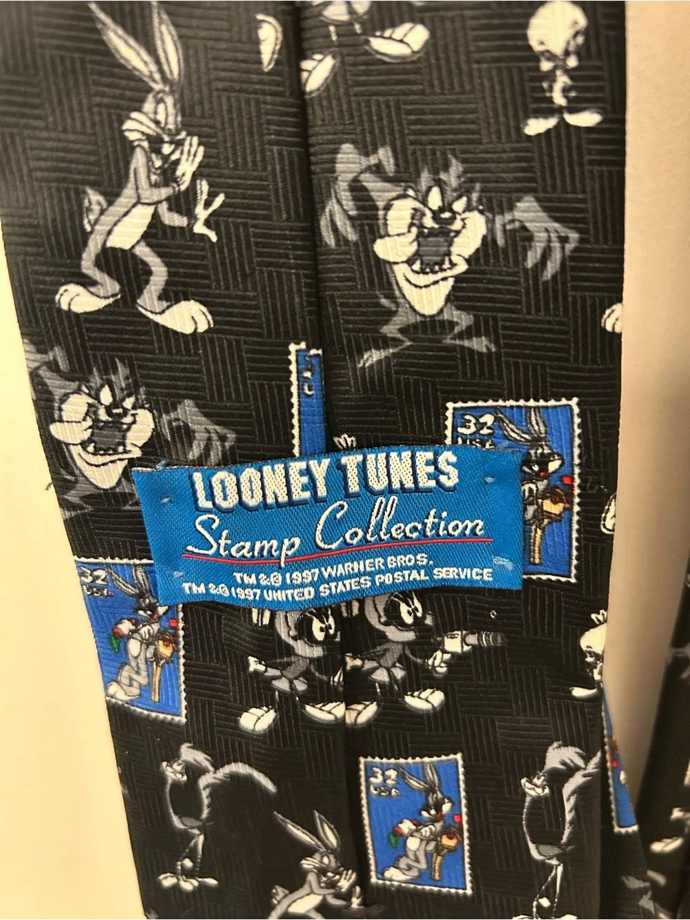 Warner Bros. Stamp Collection Black Tie with Bugs Bunny & Blue Accent Panels